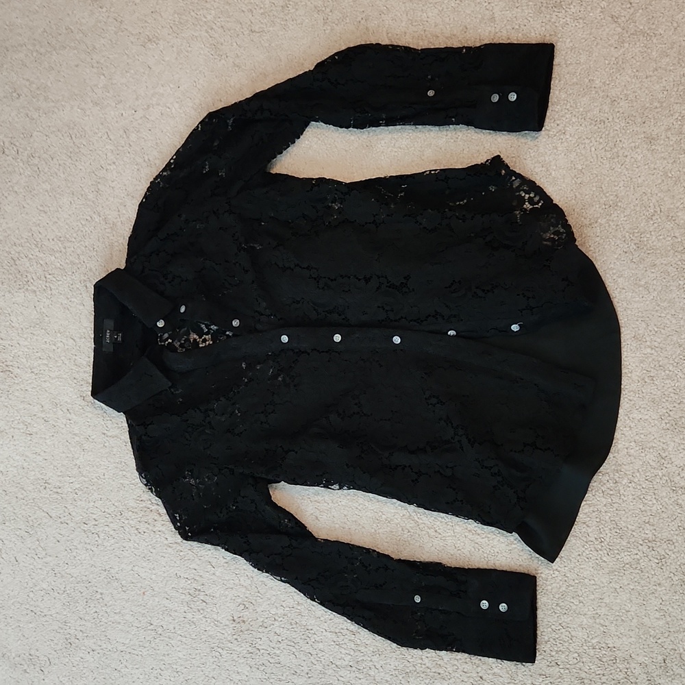 J. Crew black lace button front shirt 2